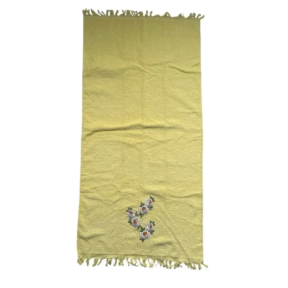 Vintage Cannon 100% Cotton Yellow Embroidered Floral‎ Towel USA Made